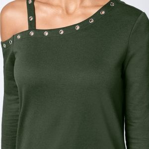 Venus, single strap grommet detail sweatshirt. Green. Size small.